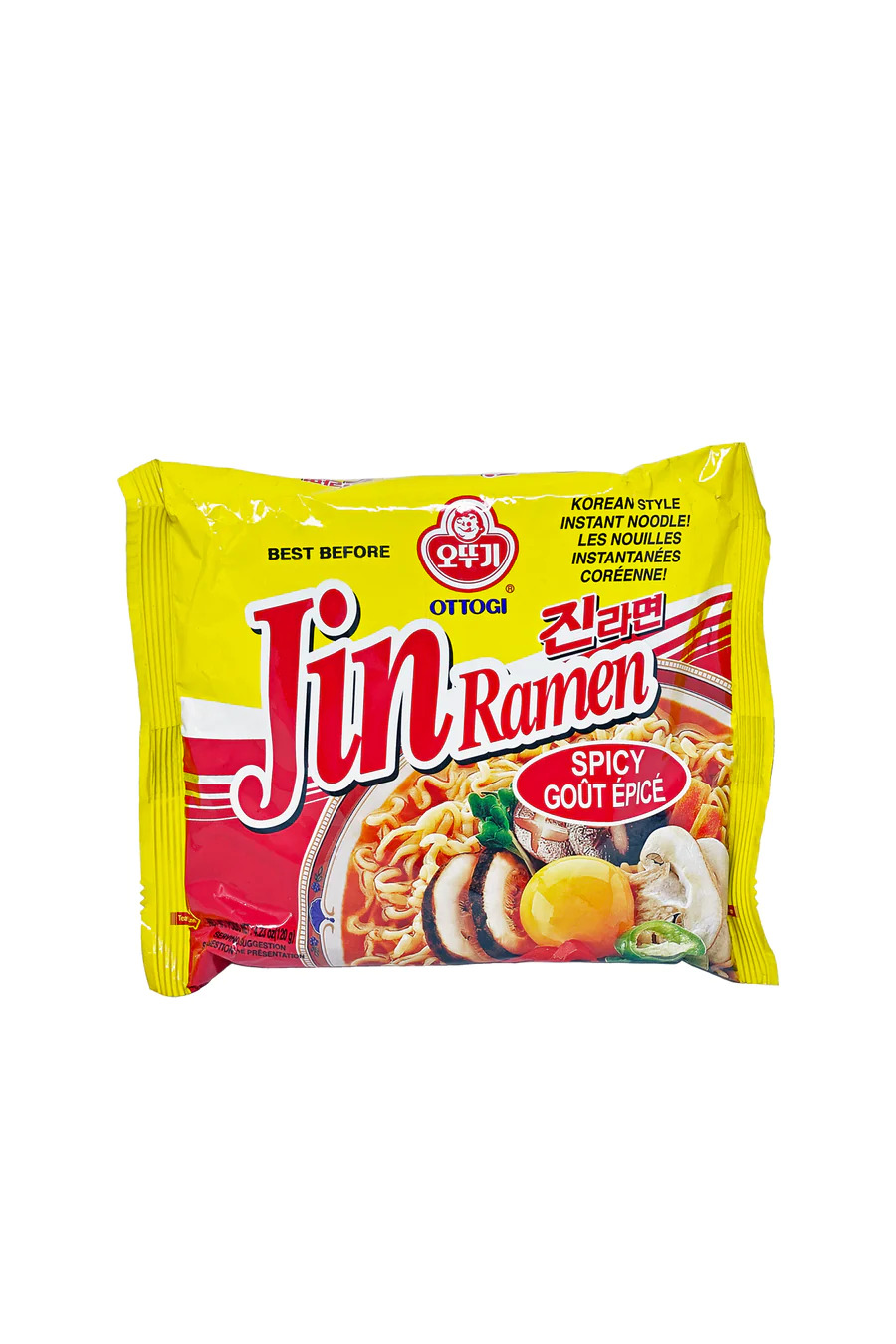 unopened bright yellow ramen packet of jin ramen
