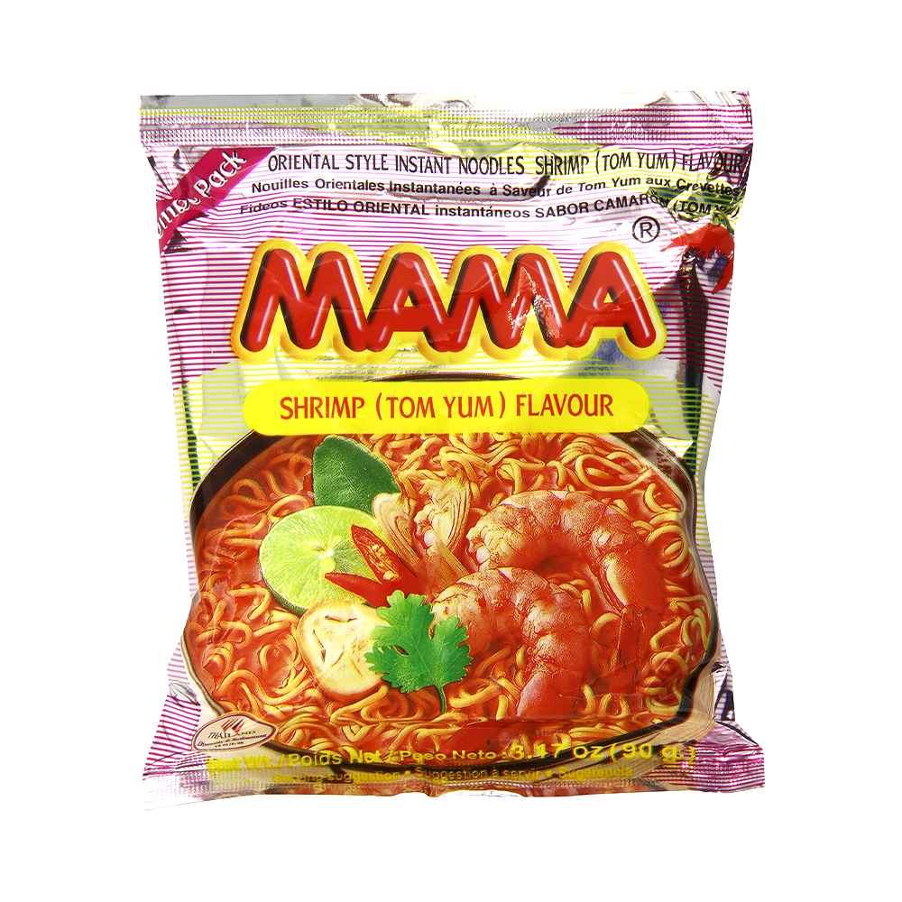 unopened metallic pink ramen packet of mama brand ramen